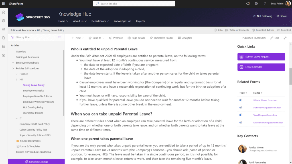 Sprocket Studio Knowledge Hub running in SharePoint