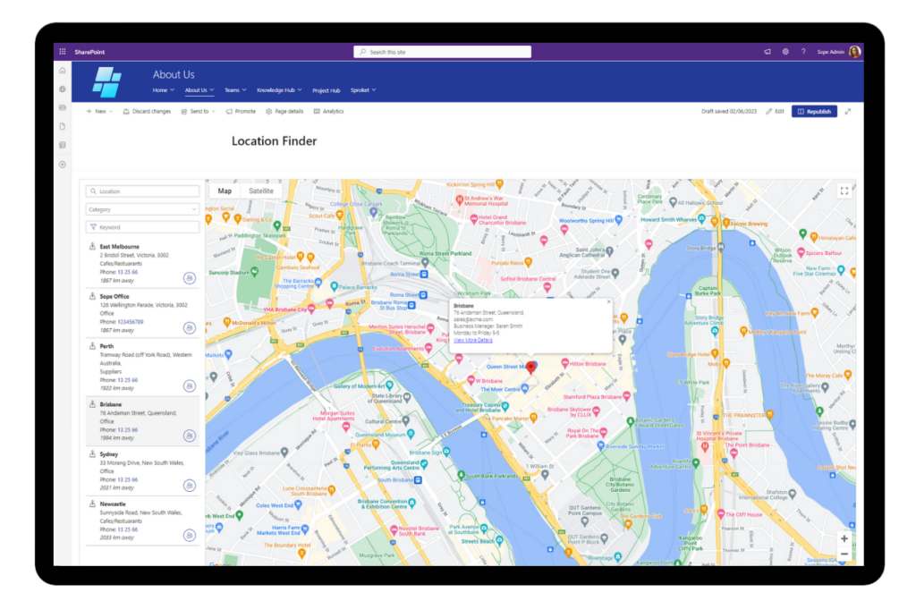 Location Finder by Sprocket 365 — interactive SharePoint online map